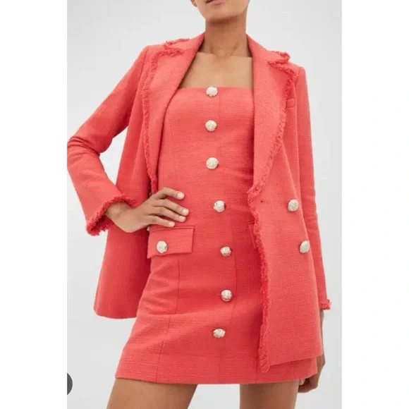 Veronica Beard Nayeli Dickey Red Tweed Button Jacket Blazer